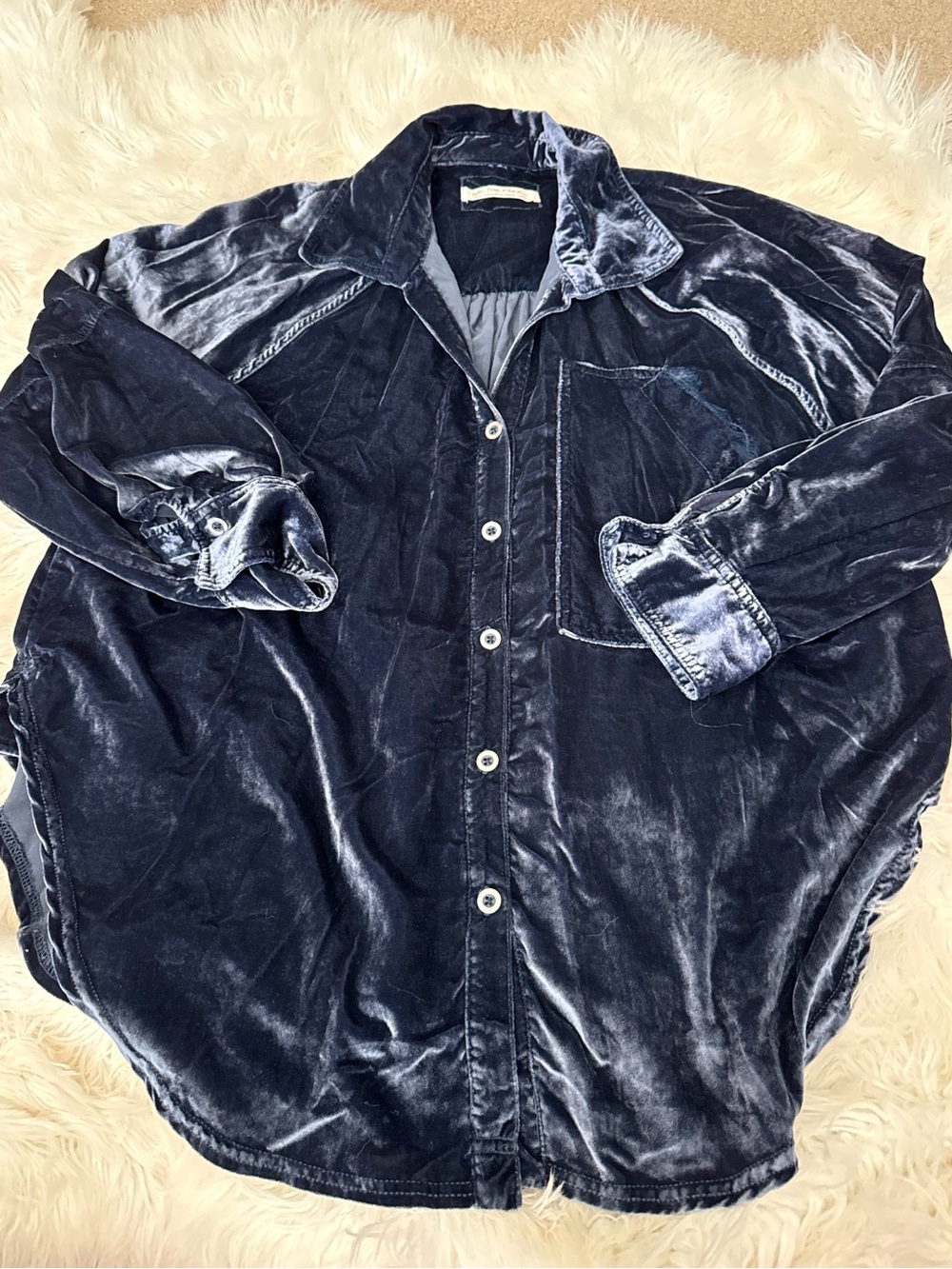 We The Free Velvet Button-Down Shirt in Navy Blue